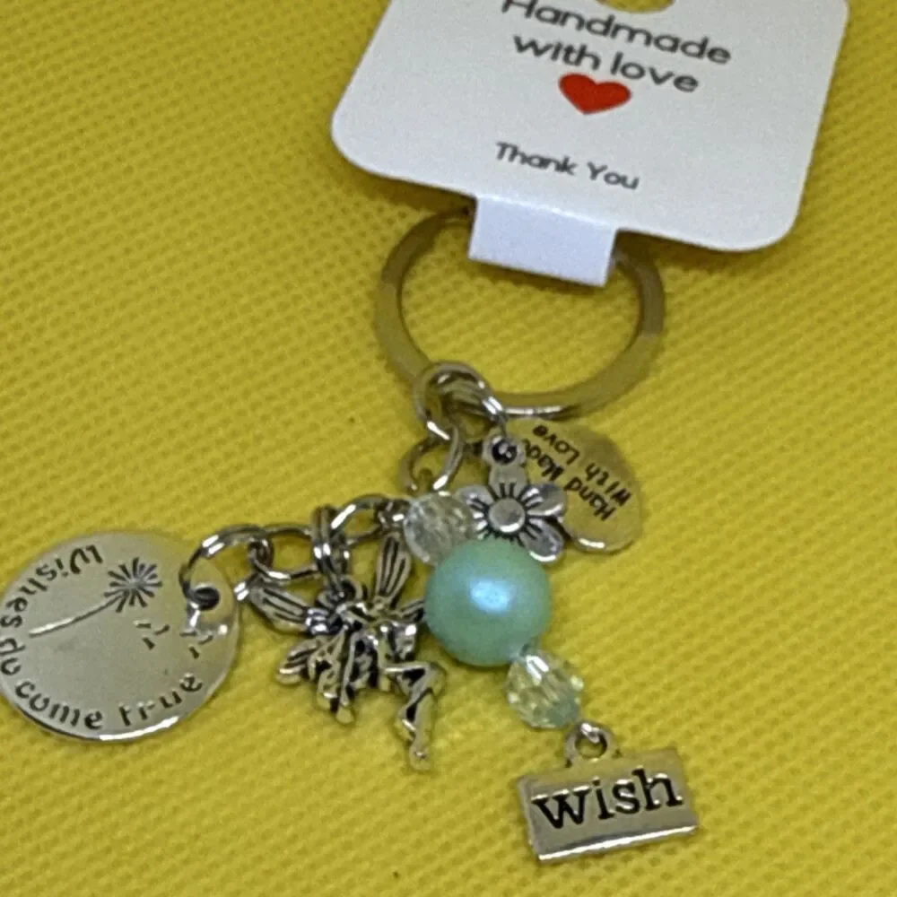 Handmade Fairy Wish Flower Beaded Charm Key Chain Silver Aqua for Women